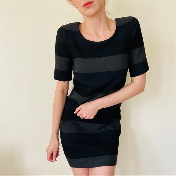 Bailey 44 Black Gray Stripe Stretch mini dress - Picture 4 of 7